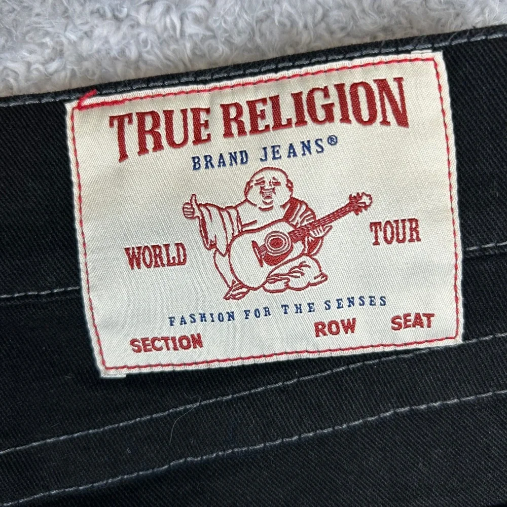 True Religion Ricky Relaxed Straight Black Contrast Stitch Jeans Mens‎ 36x29
